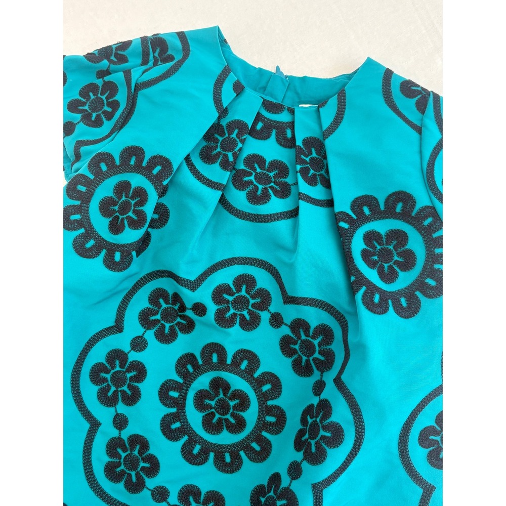 Jacadi Paris Girls Teal Blue Navy Floral Embroidered Trapeze Dress Size 4A 104cm - Picture 10 of 11